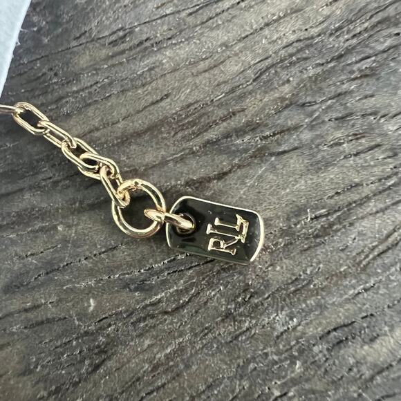 New Ralph Lauren Aqua Pale Blue Baguette Jewel Frontal Gold Tone Chain Necklace - Picture 7 of 9